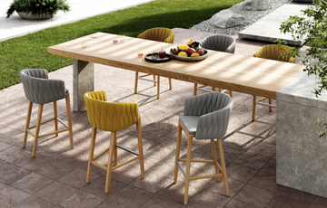 CALYPSO - Synthetic fibre and teak stool with integrated cushion by Royal Botania - view 3